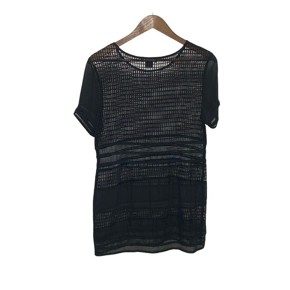 Trouve Women's Black Sheer Open Knit Mesh Short Sleeve Top Size S‎ Mixed Media